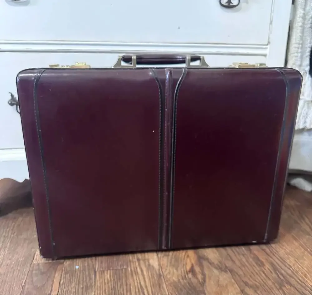 Vintage Heritage Top Grain Leather Hard Shell Briefcase in Burgundy